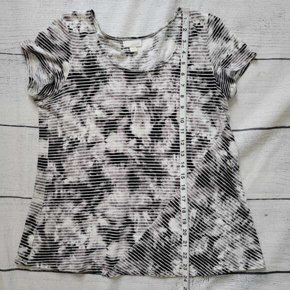 J. Jill	Size	S Pure Jill Linen Blend Grey Black Striped Bleach Dye Top Casual - Picture 4 of 8